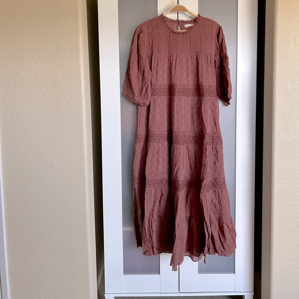 Doen warm brown cotton long dress with pretty details